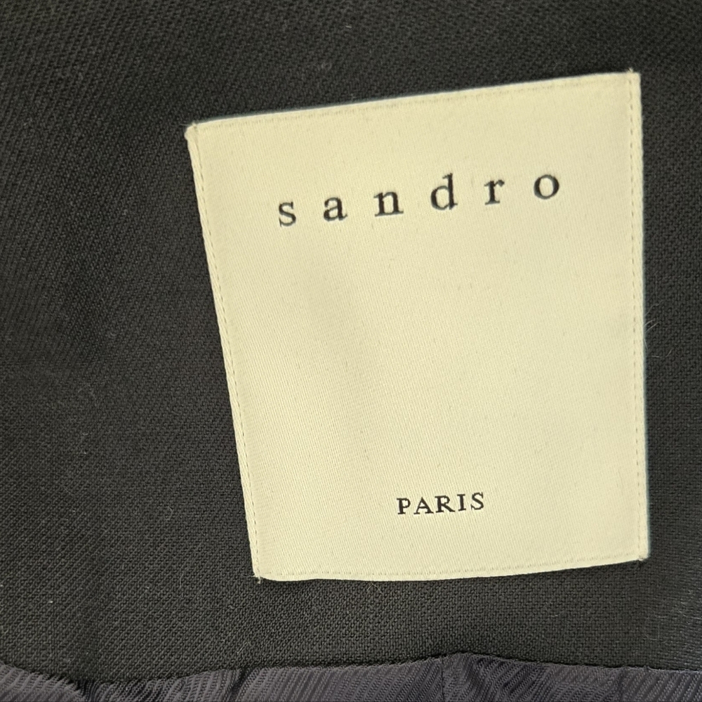 Sandro Oversized Midnight Blue Blazer With Black Satin Lapels And Gold Accents - Picture 6 of 7